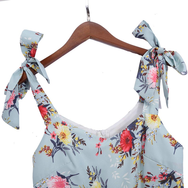 PopReal Mommy and Me Dresses Floral Mom and Daughter Matching Outfits Spaghetti Strap Sleeveless Dress Beach Mini Sundress Light Green Small - Image 5